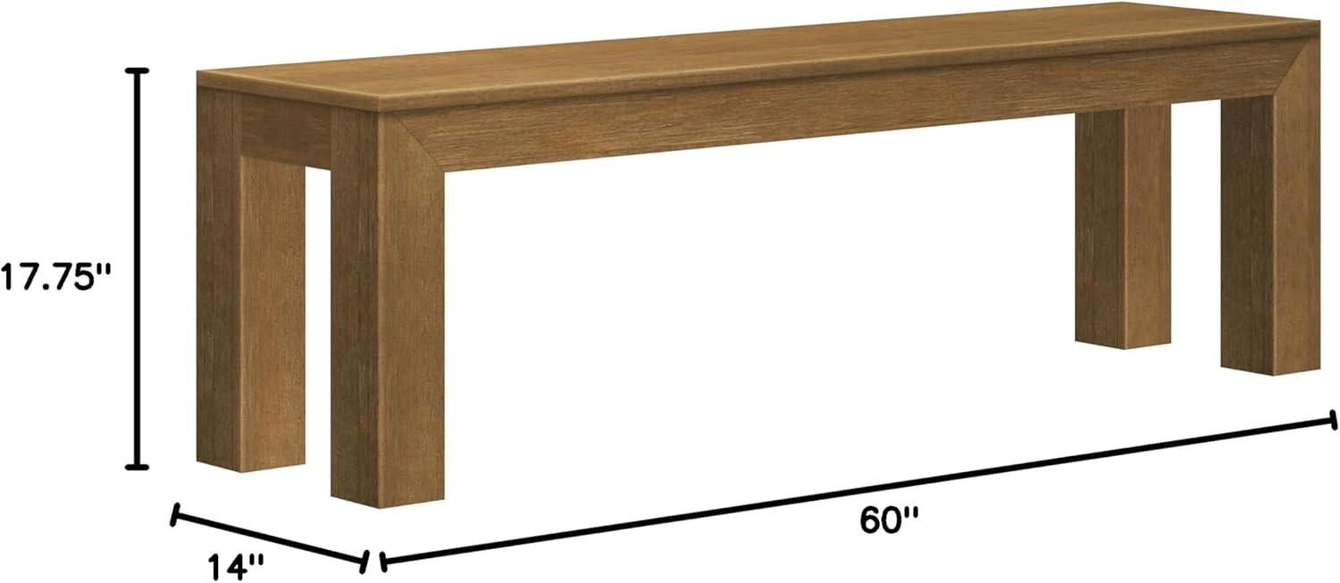 Plank+Beam Modern Wood Dining Bench, Solid Wood Bench for Dining Table, 60", Pecan Wirebrush