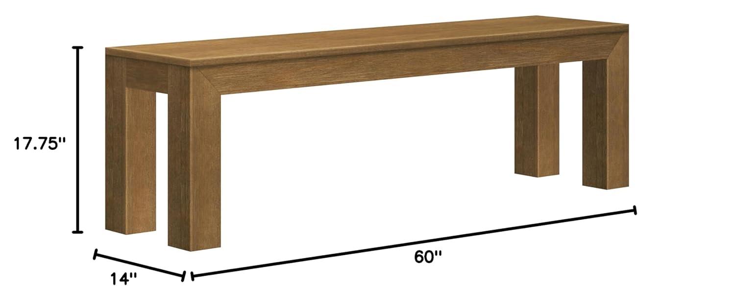 Plank+Beam 60" Modern Wood Dining Bench, Solid Wood Bench for Dining Table