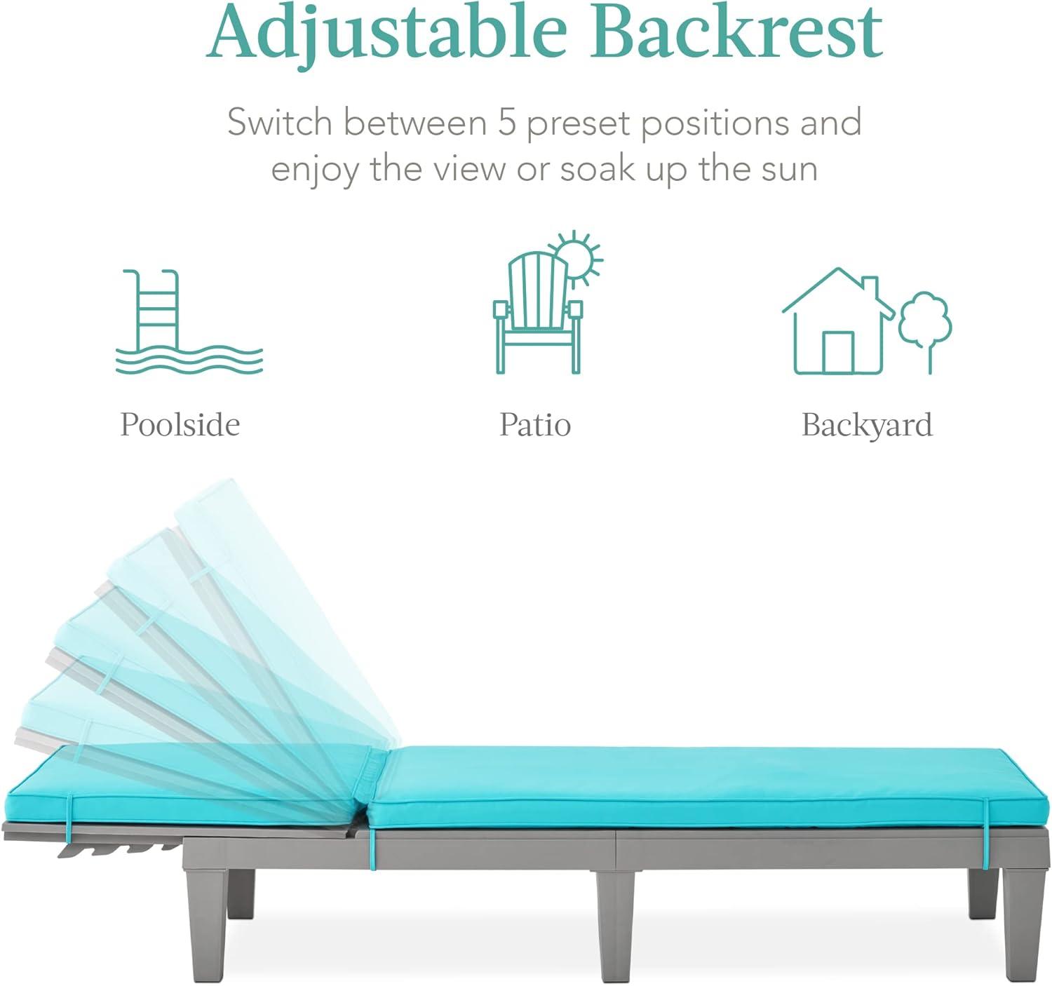 Best Choice Products Outdoor Lounge Chair, Resin Patio Chaise Lounger w/ Seat Cushion, 5 Positions - Gray/Teal