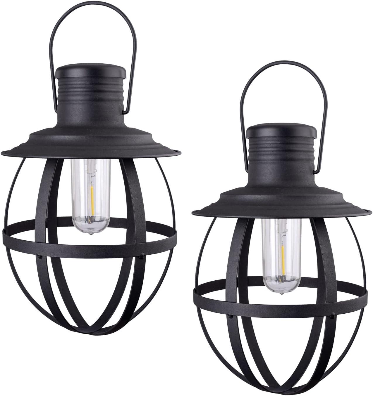 Xodus Innovations BL840-2 Decorative Outdoor LED Metal Lantern with Filament Style Light Source (2 pk) - Black