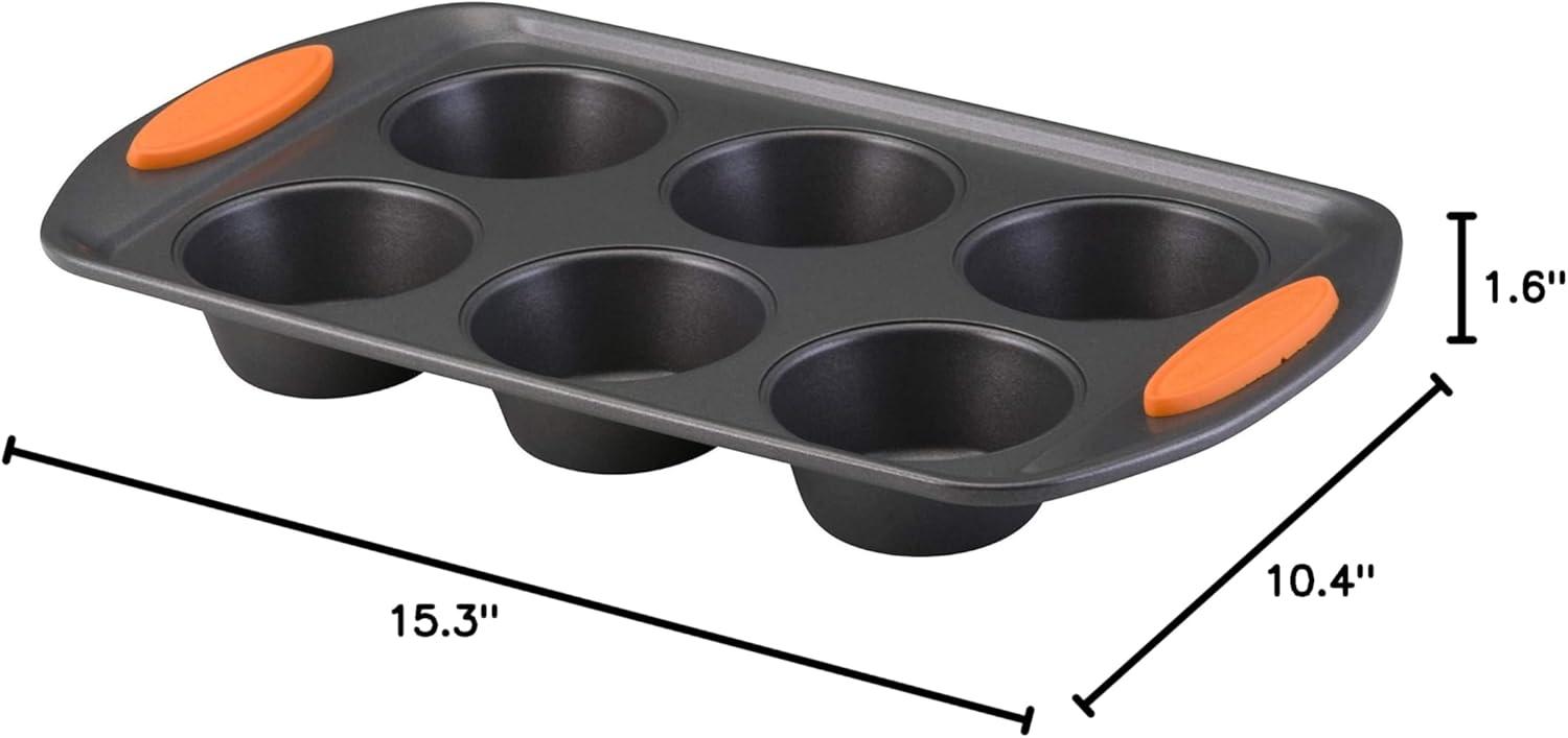 Gray Nonstick 6-Cup Muffin Pan with Orange Grips