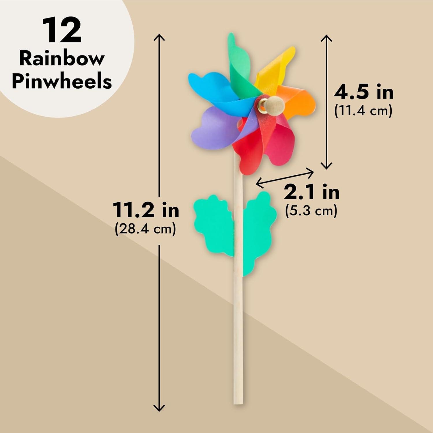 12-Pack Multicolor Rainbow Flower Pinwheels for Yard and Garden