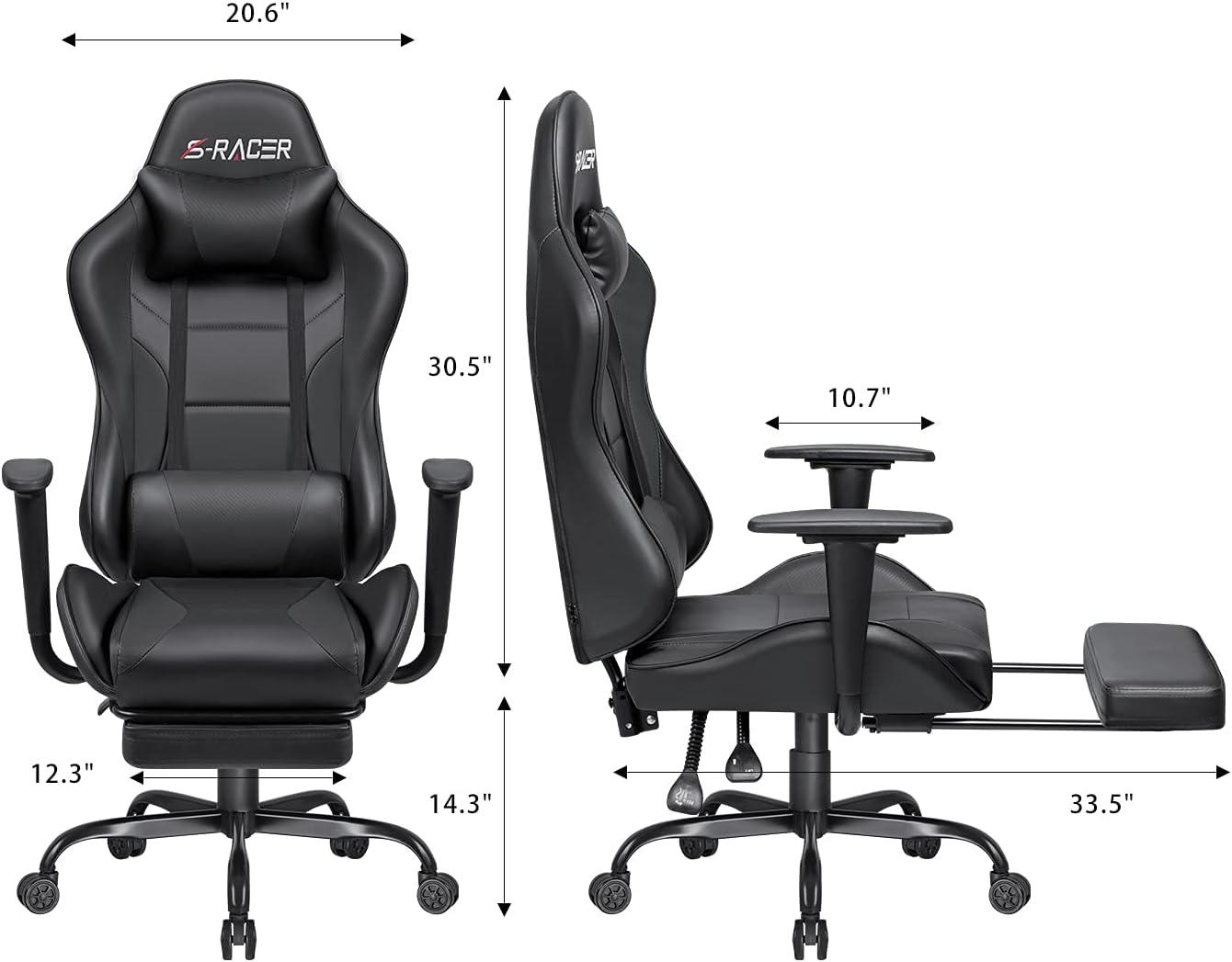 Killeryuki Gaming Chair Massage Computer Office Chair Ergonomic Desk Chair with Footrest Racing Executive Swivel Chair Adjustable Rolling Task Chair (Black)