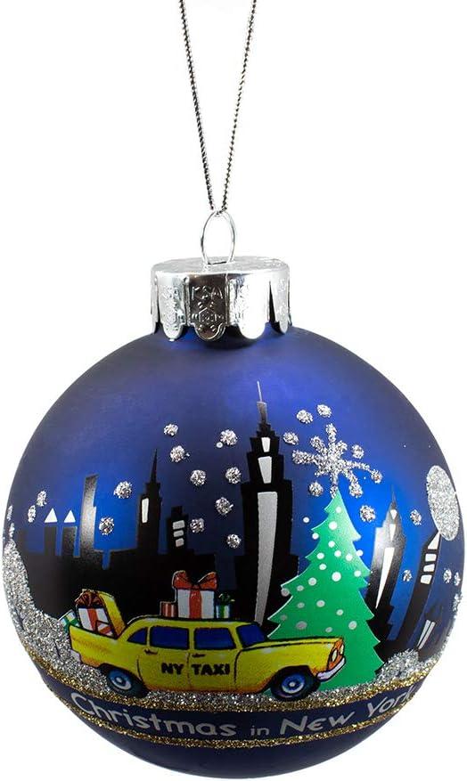 Midnight Blue New York Glass Christmas Ball Ornament, 80mm