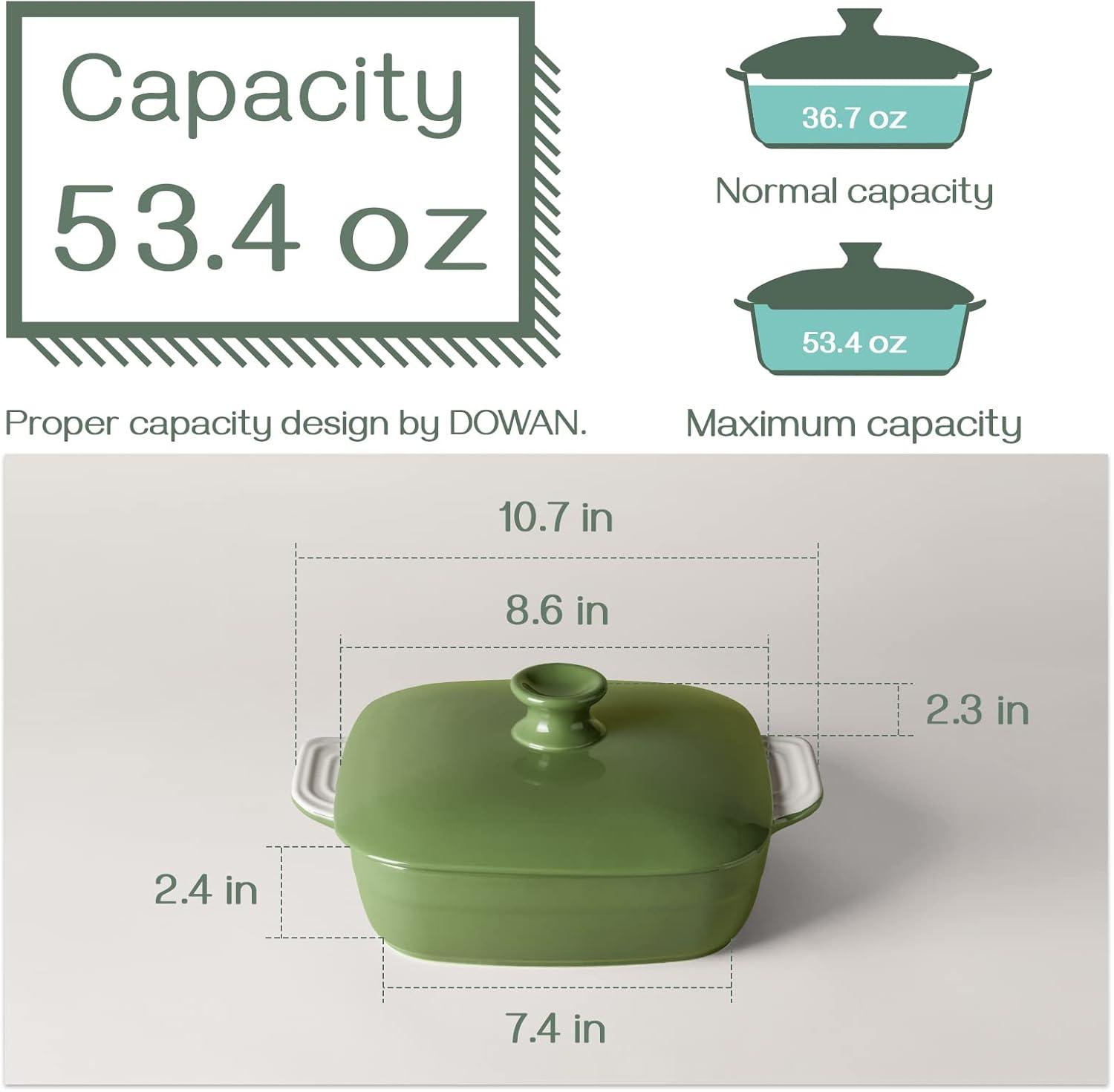 Green Ceramic 1.6 Quart Baking Dish with Lid and Handles