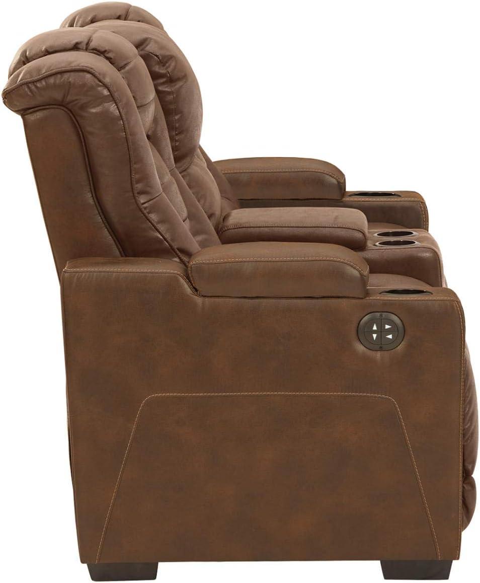 Ashley Furniture Owner's Box Faux Leather Power Reclining Loveseat in Dark Brown