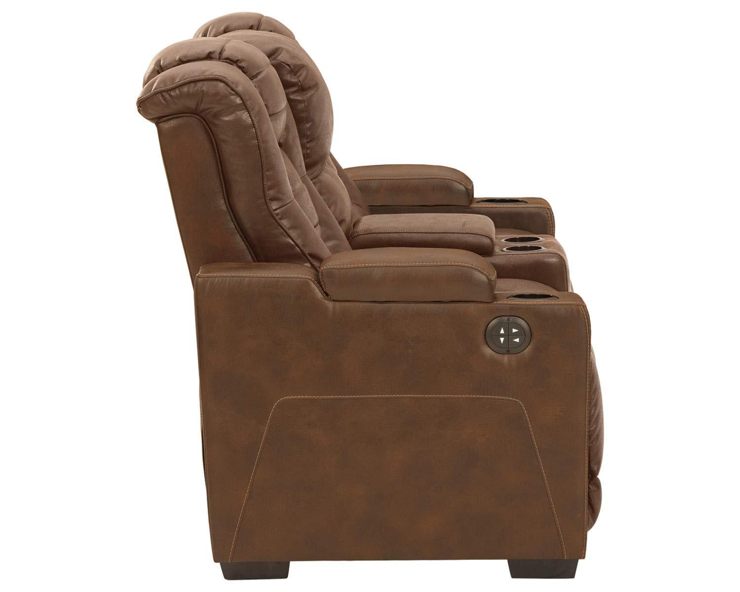 Ashley Furniture Owner's Box Faux Leather Power Reclining Loveseat in Dark Brown