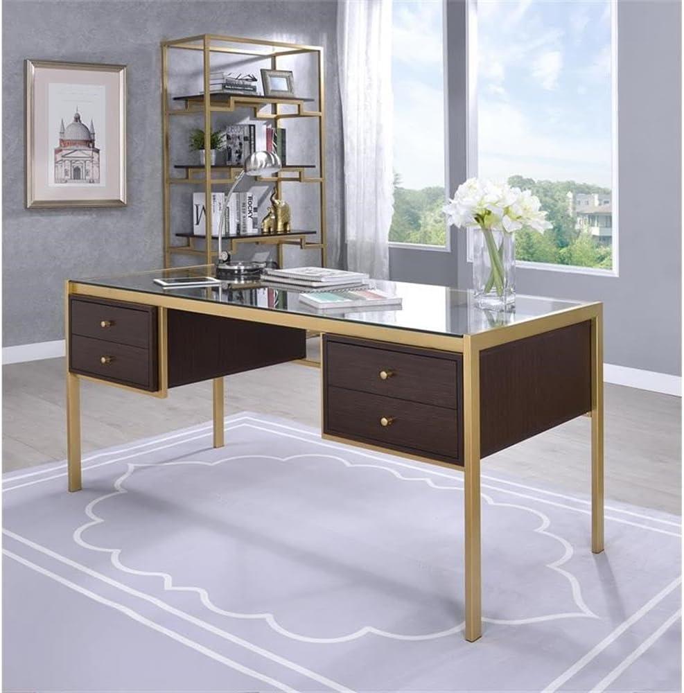 Everly Quinn Solid Wood Top Metal Base Writing Desk