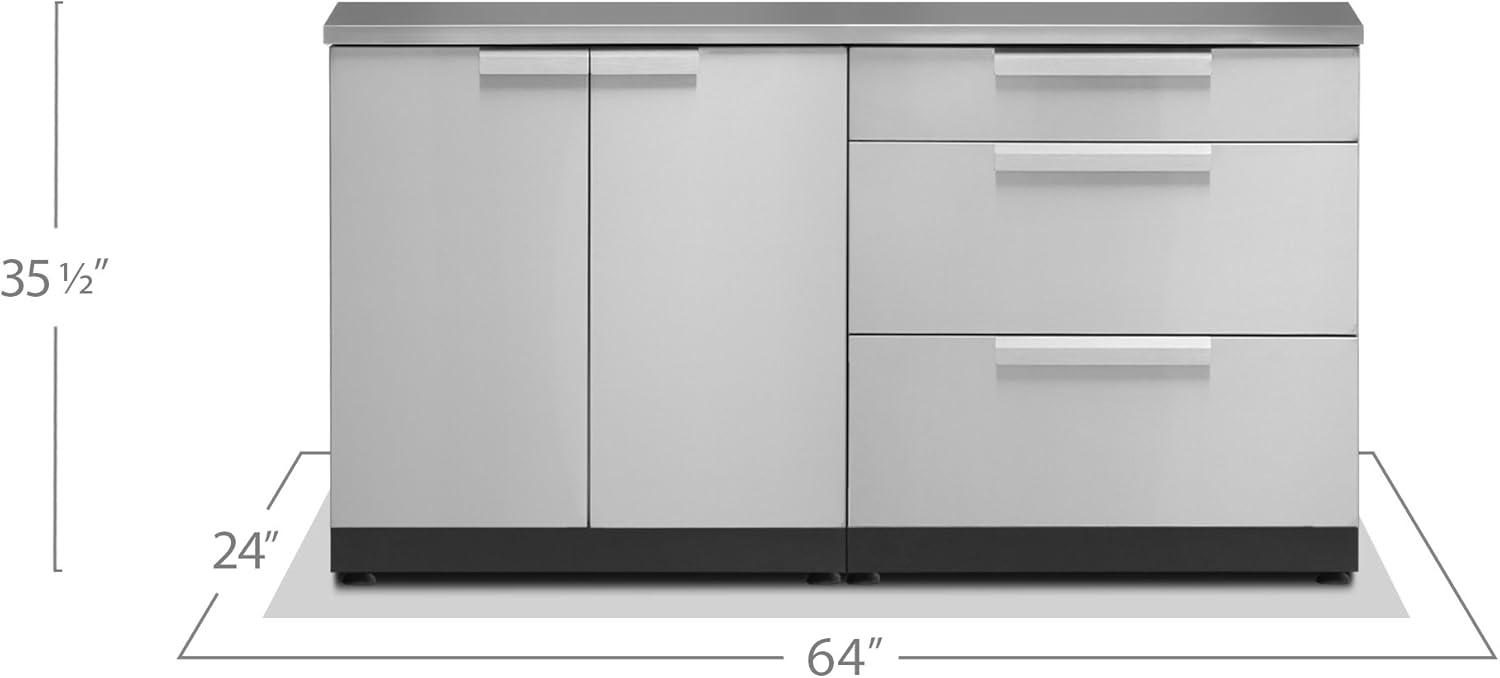 Outdoor Kitchen Stainless Steel 64" W x 24" D x 36.5" H 2-Piece Modular Cabinet Set