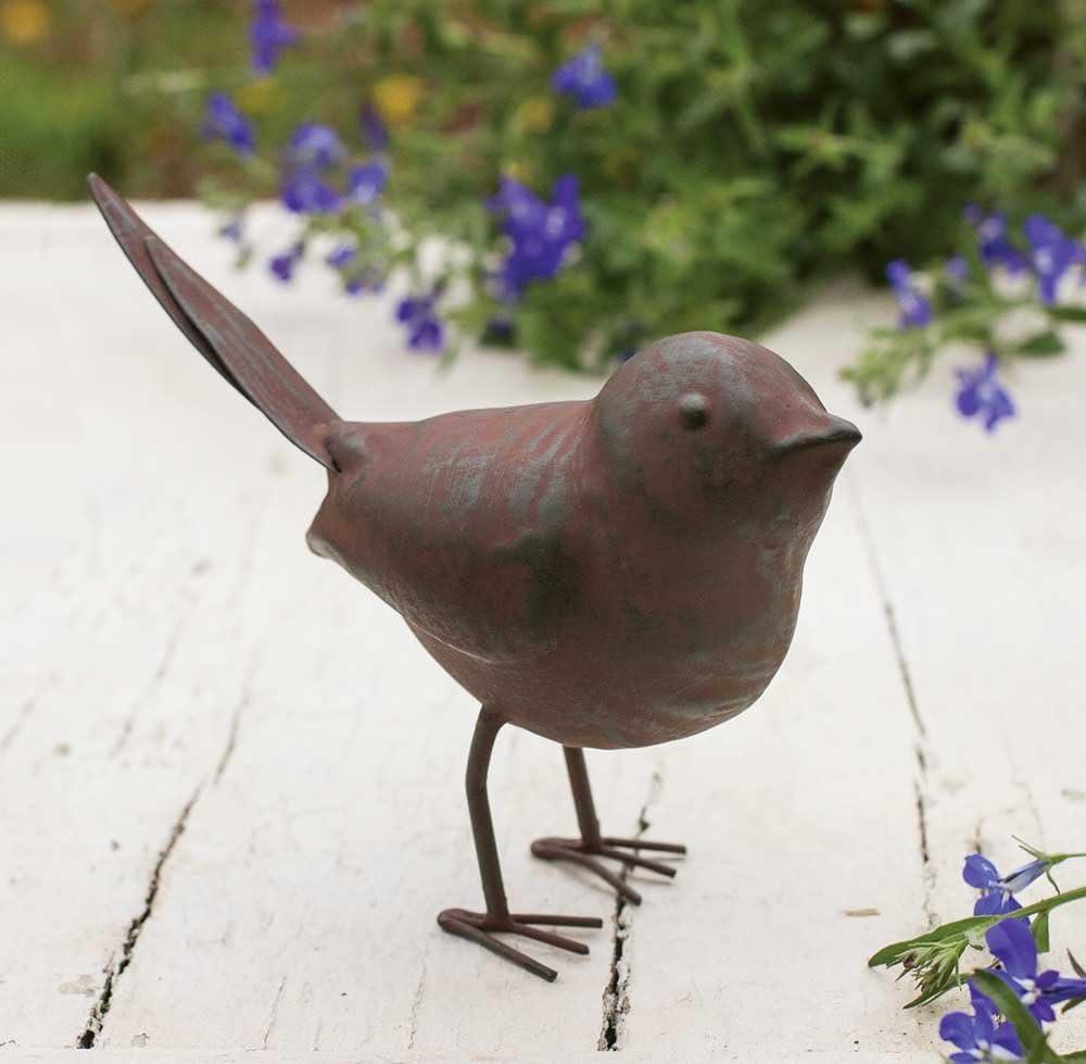 Rustic Brown Metal Songbird Figurine for Home Decor