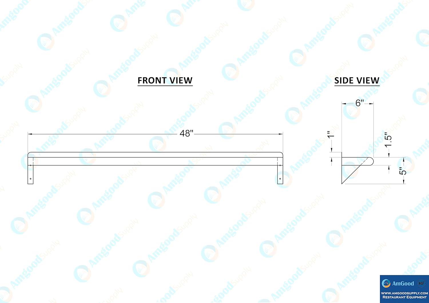 48" Stainless Steel Wall Shelf with Brackets for Kitchen and Utility Rooms