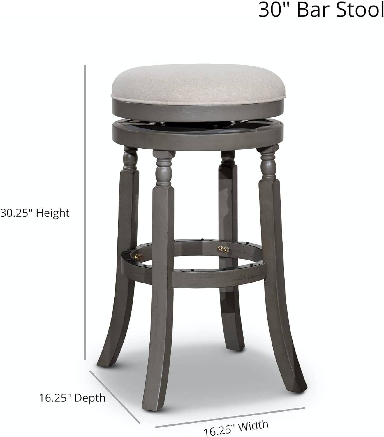 30" Height Bar Stool Chair, 360-Degree Swivel Barstool with Solid Hardwood Frame White Flared Legs, Beige Fabric Upholstered Seat