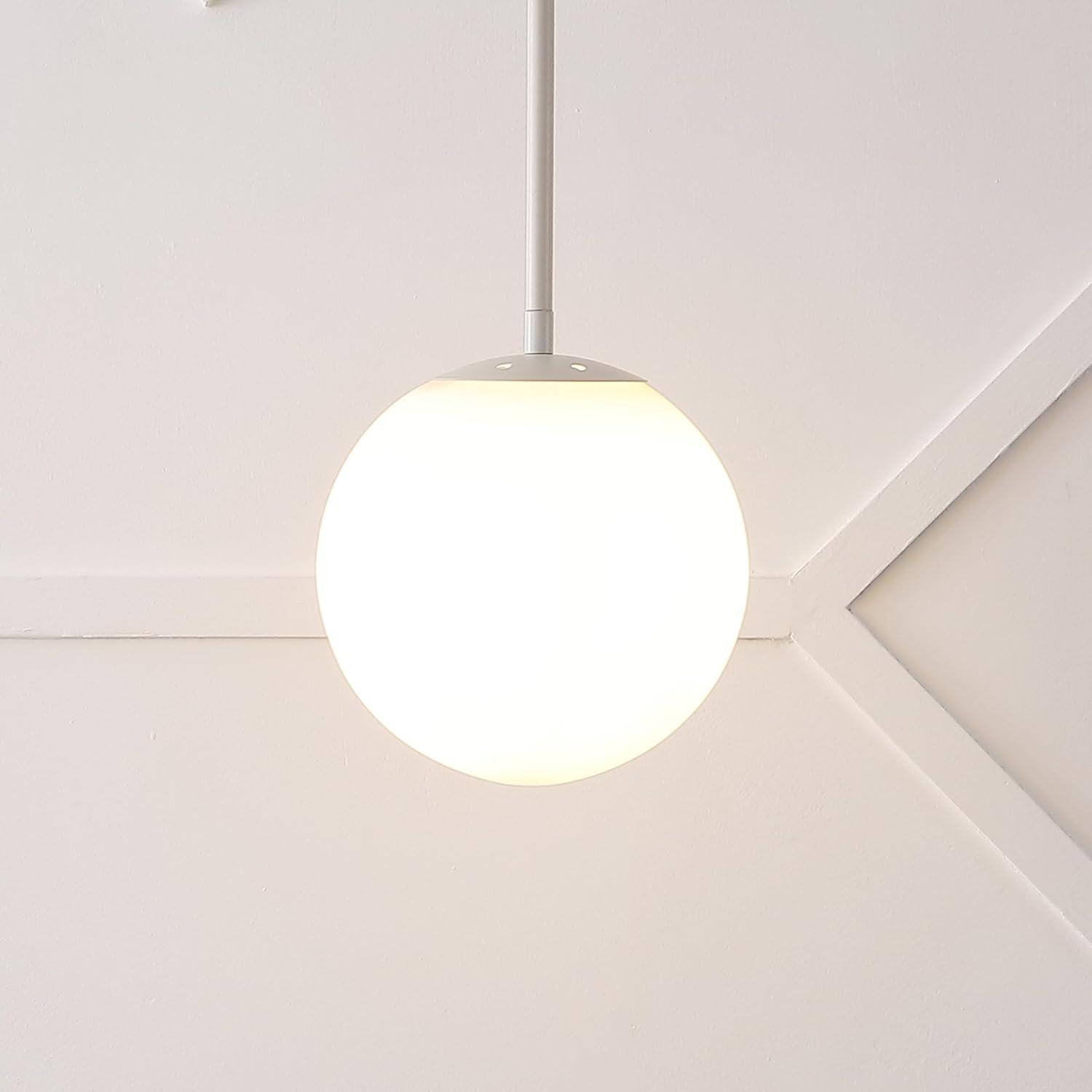 Bleecker 7.75" Metal/Glass Globe LED Pendant, White/Brass