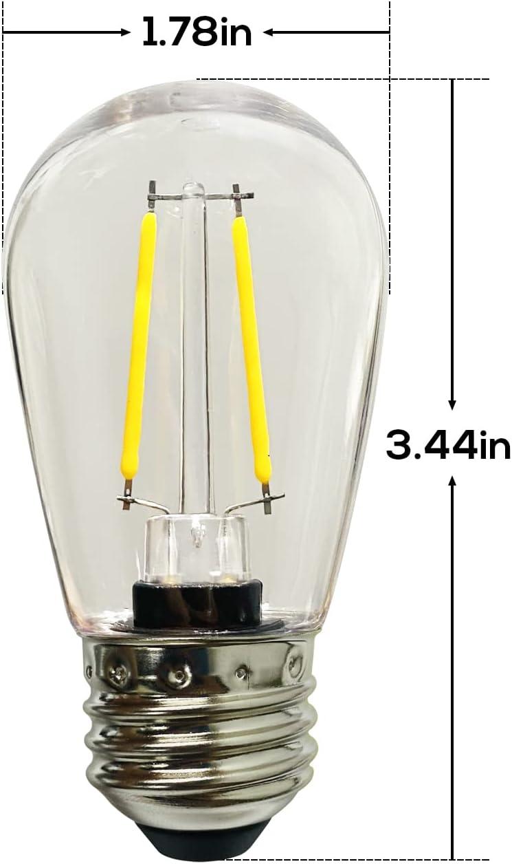 Dimmable White S14 LED Filament Bulbs for Outdoor Use, 2W