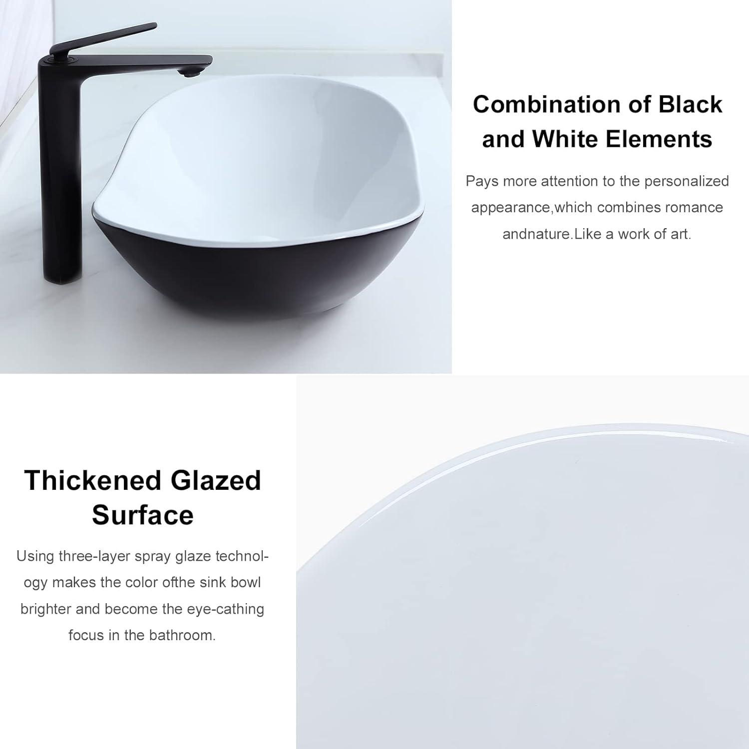 Matte Black Oval Ceramic Vessel Sink with Pop-Up Drain