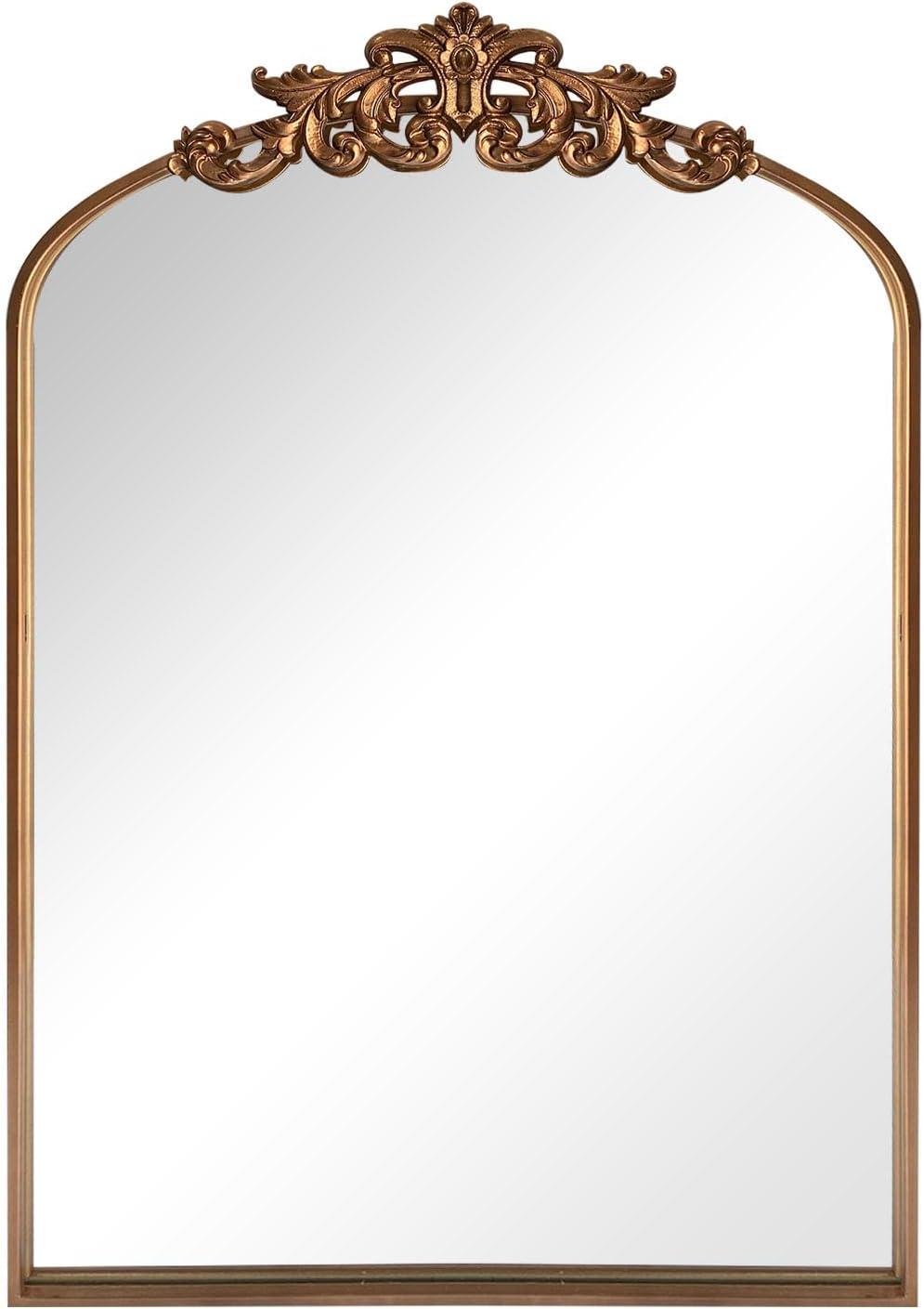 Antique Gold Arched Metal Wall Mirror 24" x 36"