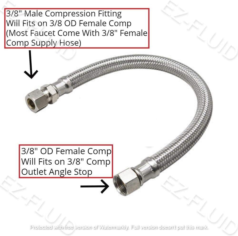 12" Faucet Supply Line Extension, 3/8" Male Comp x 3/8" Female Comp Stainless Steel Faucet Extension Hose Connector for Large Sink Longer Distance Extention, 1 Pack