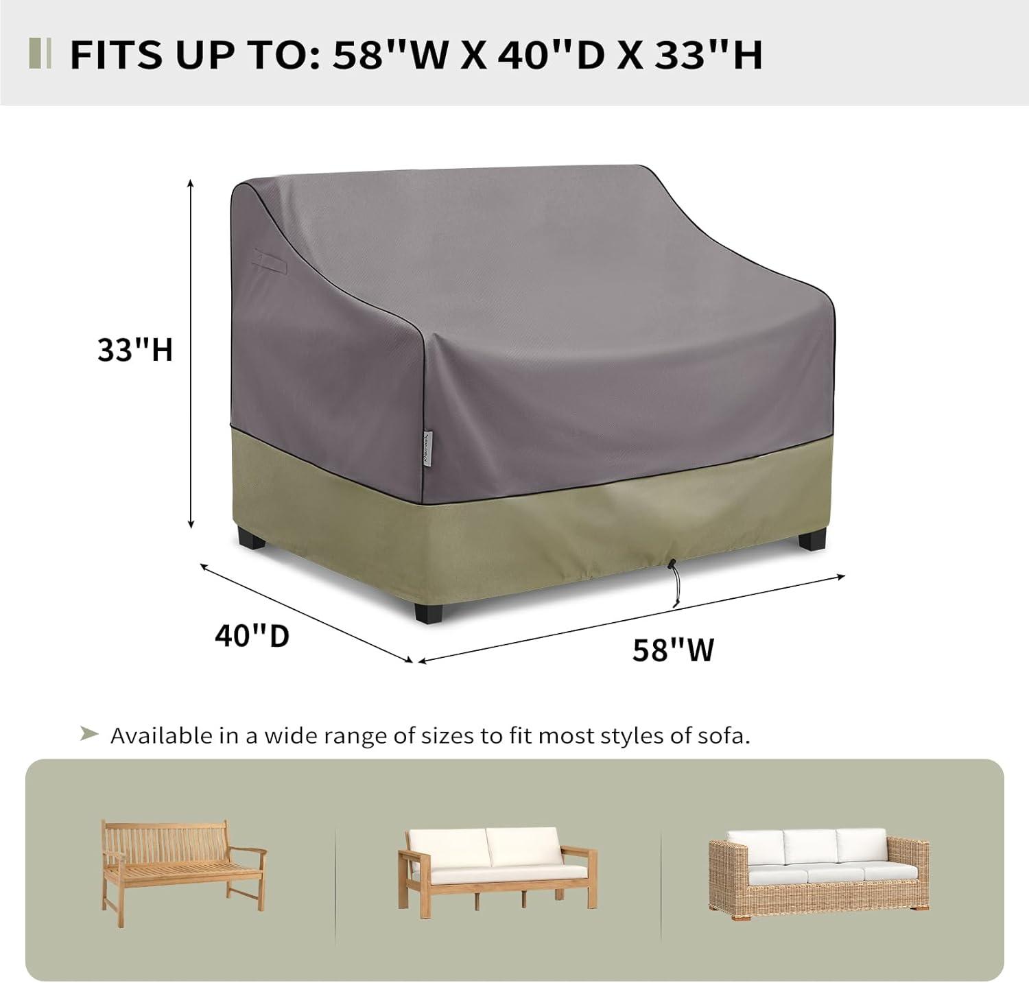 KylinLucky Outdoor Furniture Sofa Covers Waterproof 58 x 40 x 33 inches, 2-Seater Deep Seat Loveseat Cover Grey