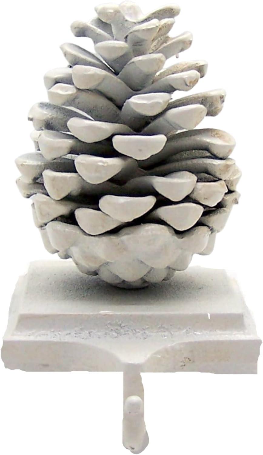 White Cast Iron Pinecone Stocking Holder for Mantels