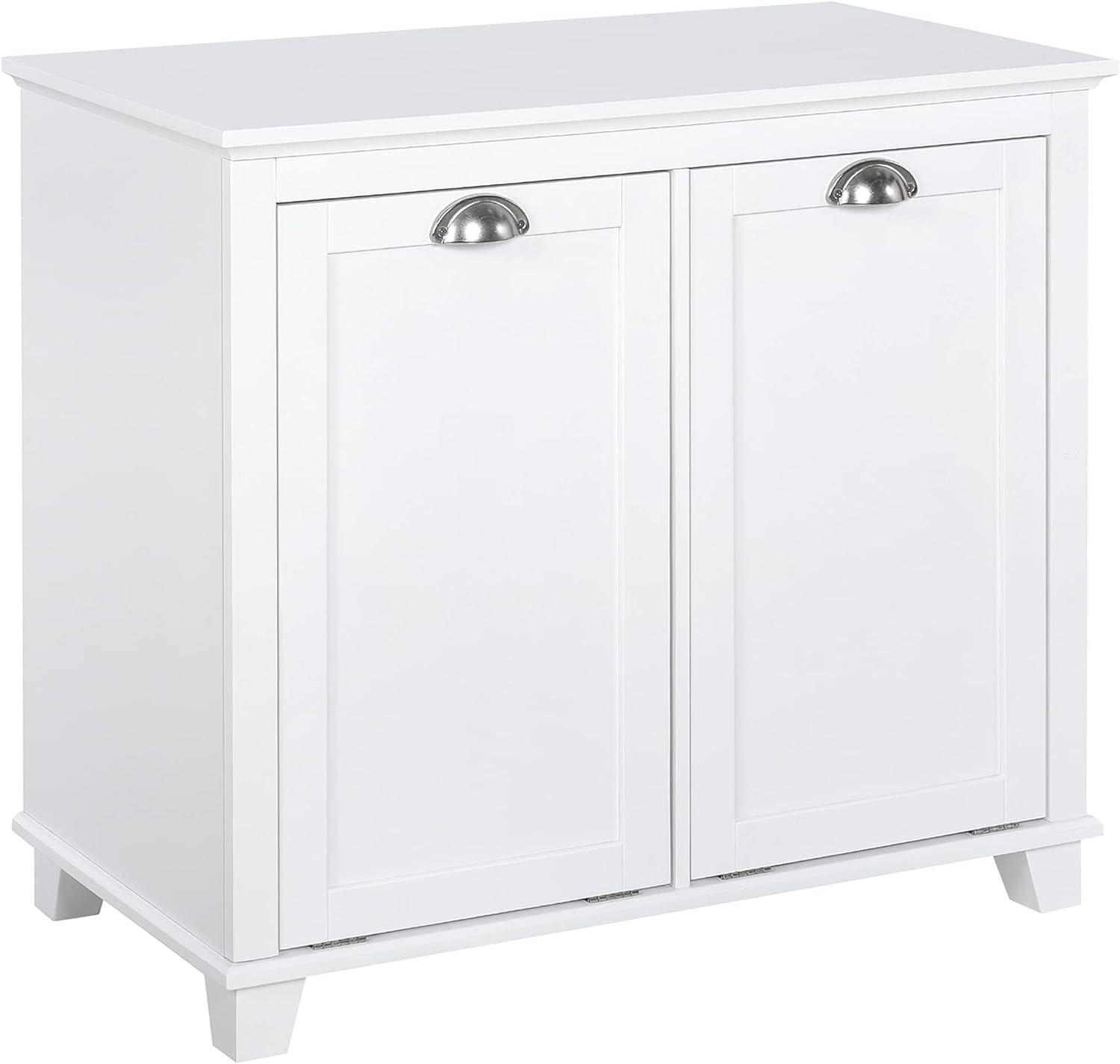 White Dual Tilt-Out Laundry Hamper Bathroom Cabinet