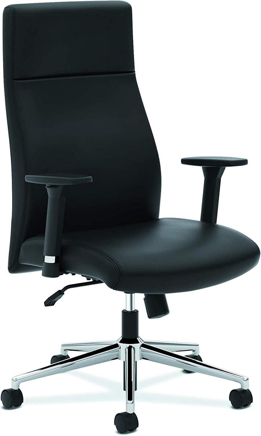 Black High-Back Leather Swivel Office Chair with Adjustable Arms