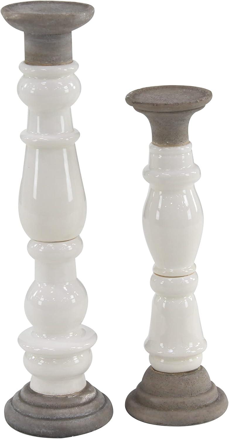 Elegant Rustic White Ceramic Baluster Candlestick Pair, 20" Height