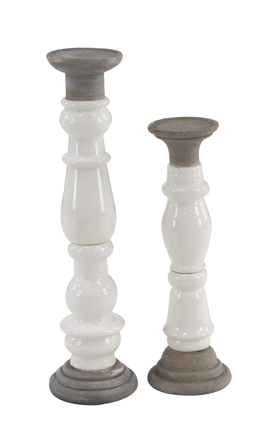DecMode 16", 20"H Country Candlestick, White, 2 - Pieces