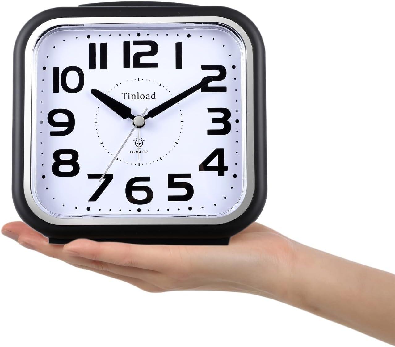 5.5" Silent Analog Alarm Clock Non Ticking, Gentle Wake, Beep Sounds, Increasing Volume, Battery Operated Snooze and Light Functions, Easy Set, Black (Best for Elder)