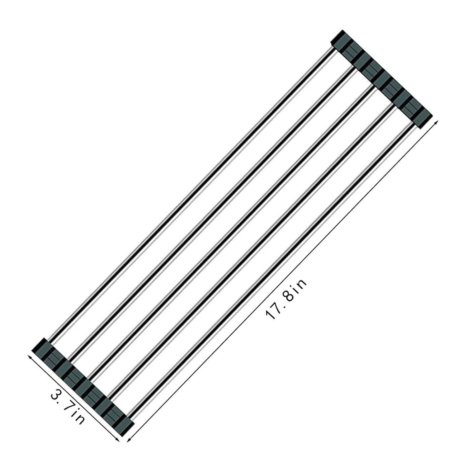 Ahyuan Roll up Dish Drying Rack Over The Sink Kitchen Roll up Sink Drying Rack Portable Dish Drainer Foldable Dish Drying Rack (Black, 17.8''X3.7'')