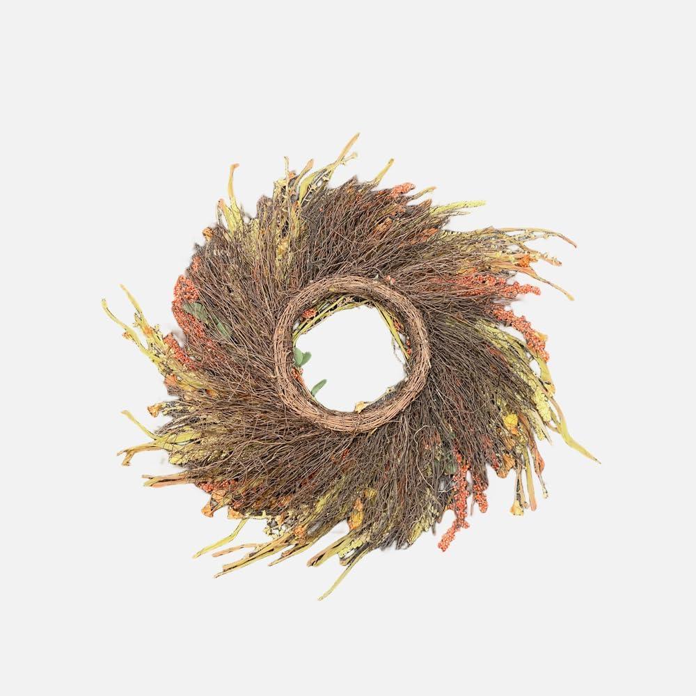 24 inch Fall Wreath Front Door Wreath Grain Wreath Harvest Gold Wheat Ears Garland Farmhouse Autumn Straw Wreath for Front Door Wedding Wall Home Thanksgiving Decor