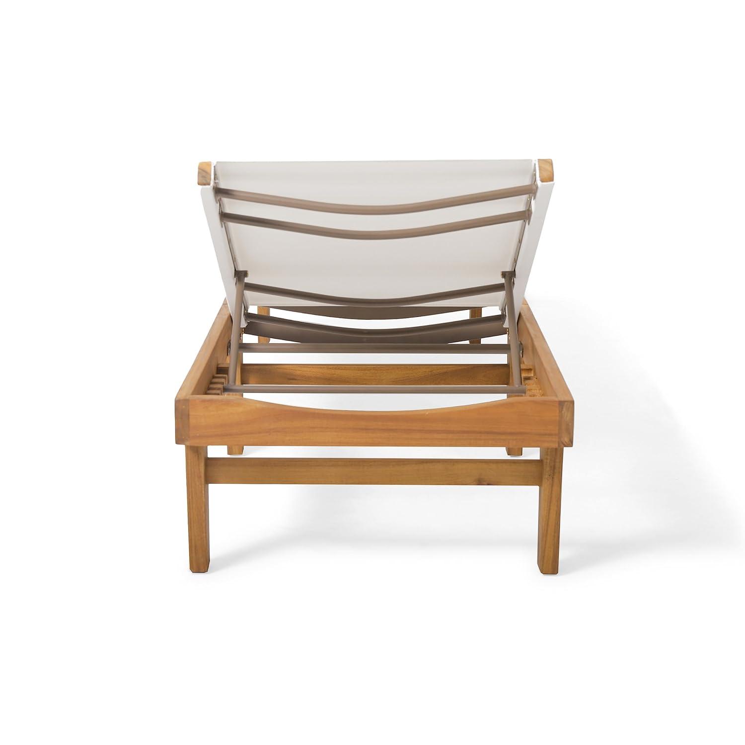 Summerland Acacia Wood Chaise Lounge -Teak/White - Christopher Knight Home: Weather-Resistant Patio Furniture