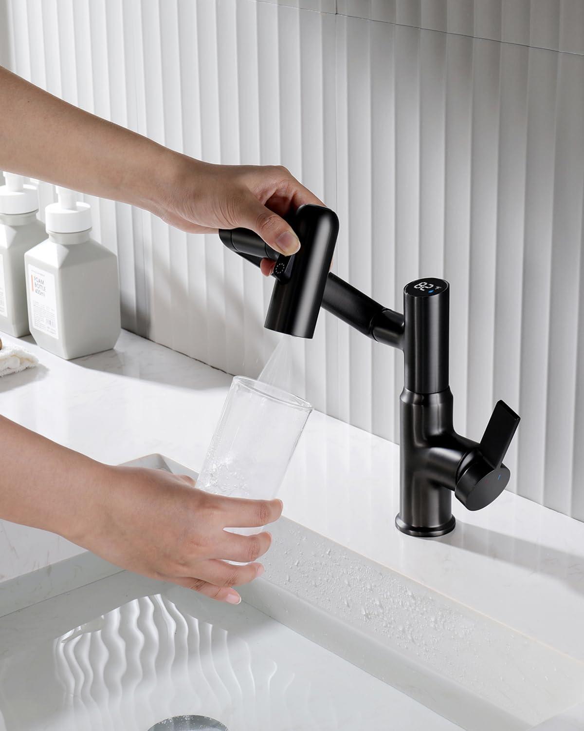 Lefton BF2204-3 Lefton Rotatable Single Hole Bathroom Faucet with Temperature Display BF2204