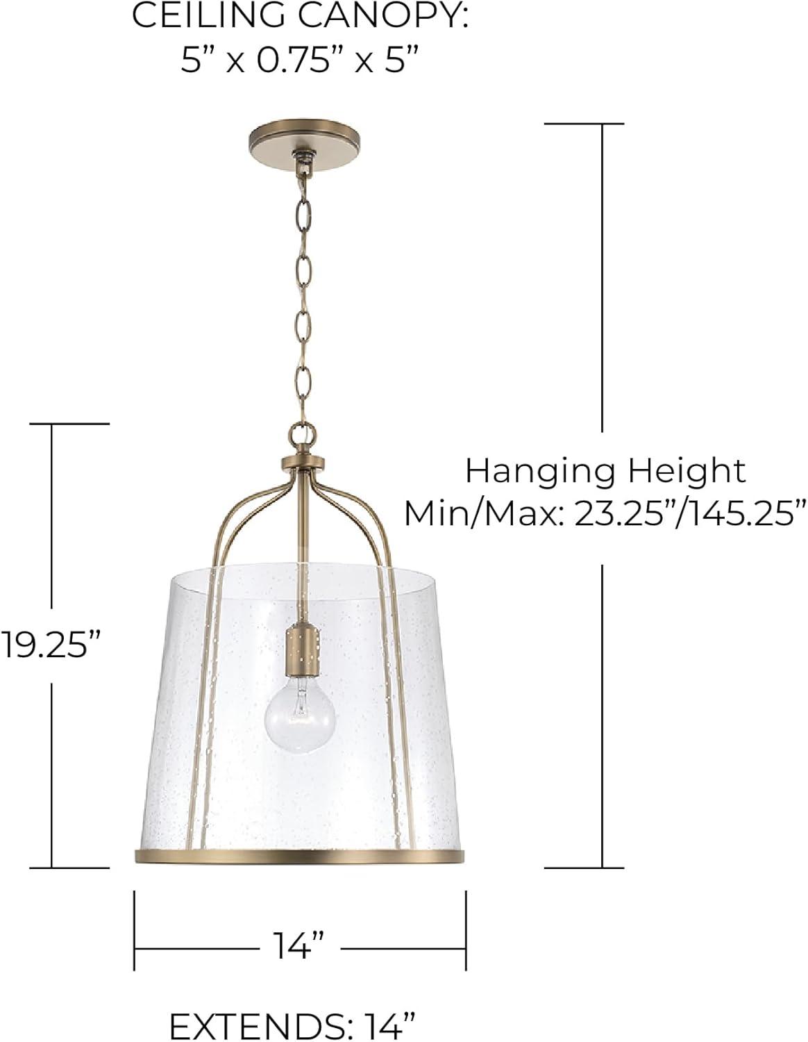 Madison Aged Brass and Clear Seeded Glass Pendant Light