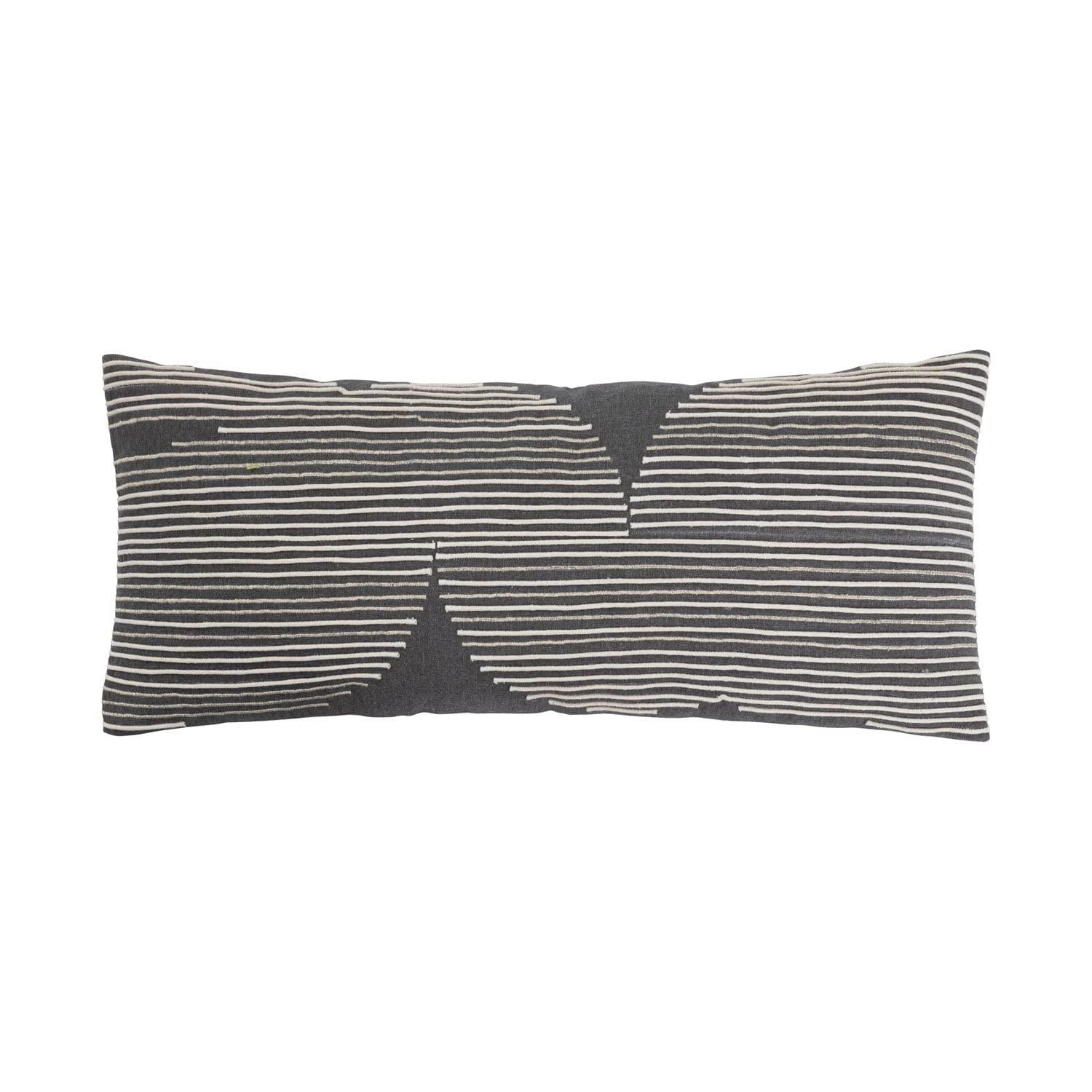 Creative Co-Op Cotton Lumbar Pillow with Gold Thread Embroidery and Rope Applique