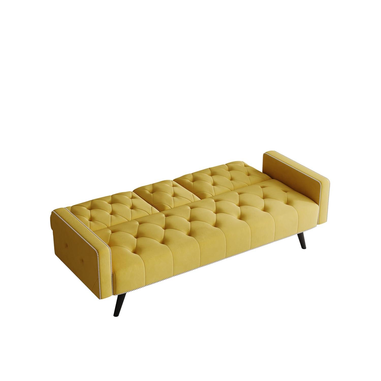 Modern Futon Sofa Bed, Armrest With Nail Head Trim, Convertible Sofa Bed, with 2 Cup Holders, 72" Velvet Loveseat Sofa Couch, Upholstered Sleeper Sofa Bed for Small Space