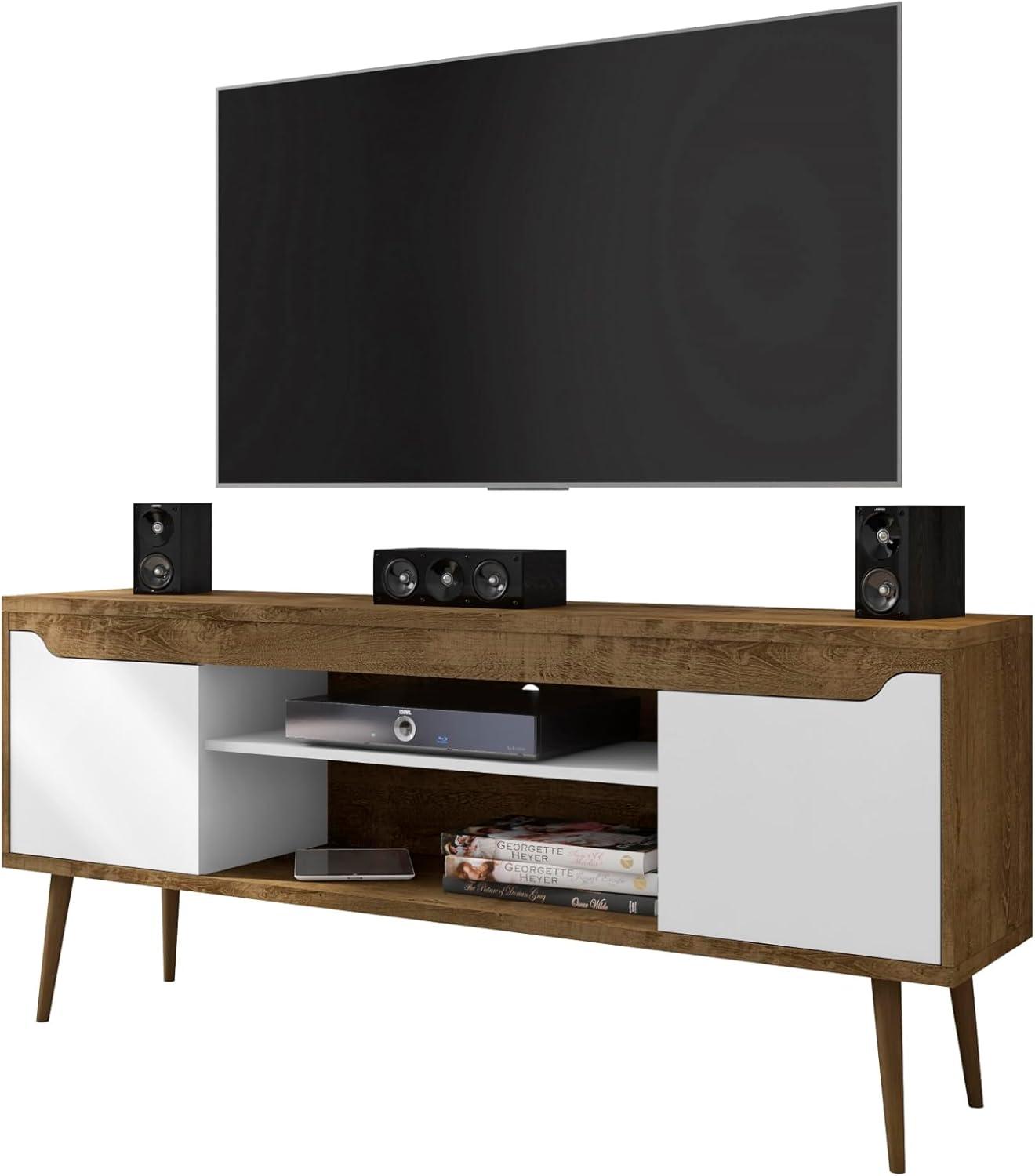 Bradley TV Stand for TVs up to 60" Black - Manhattan Comfort: Modern Entertainment Center with Open Shelves