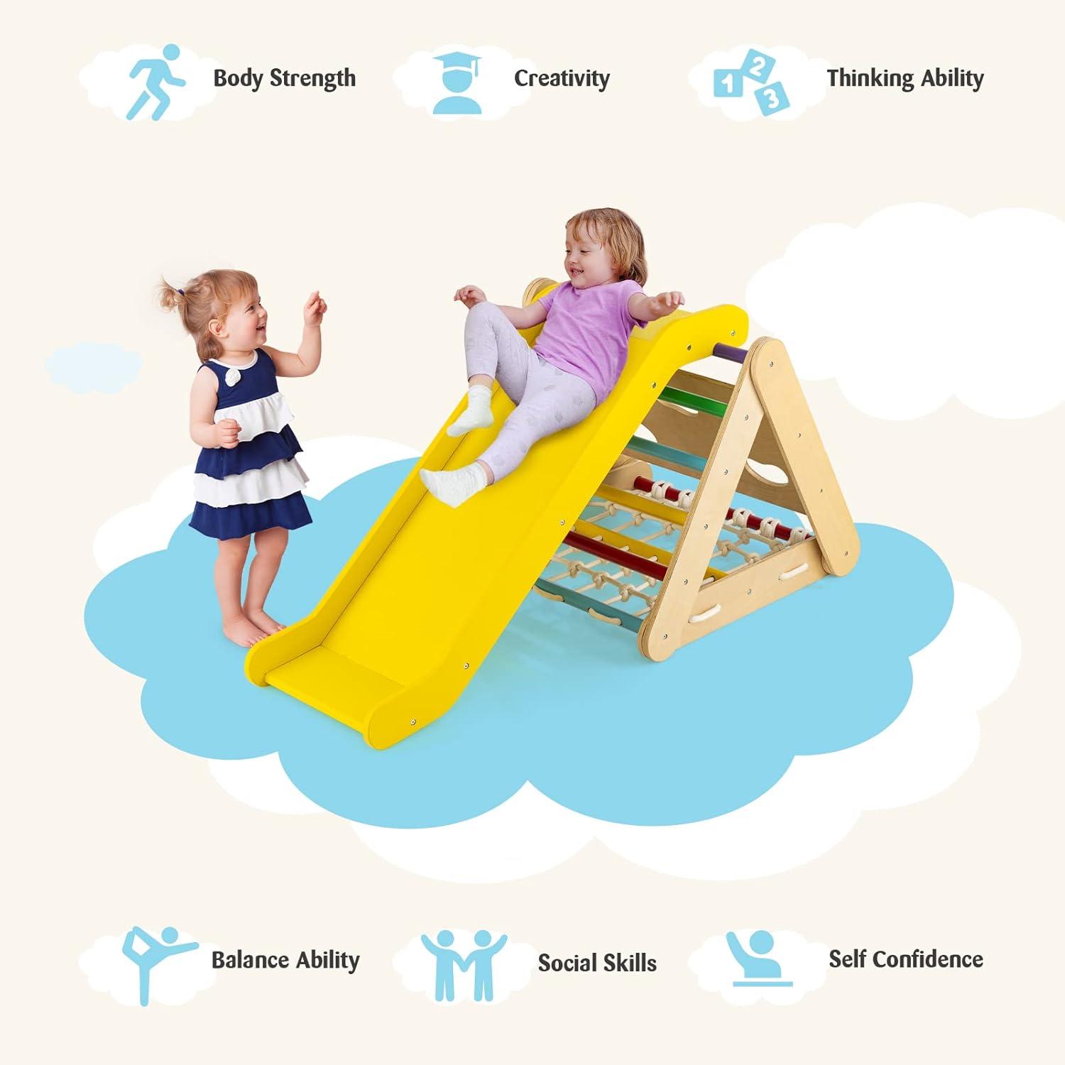 Infans 4 in 1 Wooden Climbing Triangle Set  Triangle Climber w/Ramp Multi-color