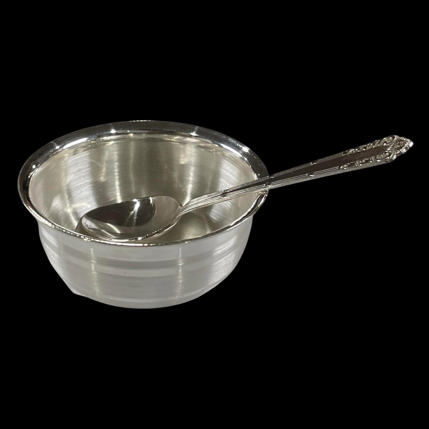 999 Pure Silver Hallmarked 2.5 inch SMALL Bowl & Spoon for Kids - 2.5-inch Set#01