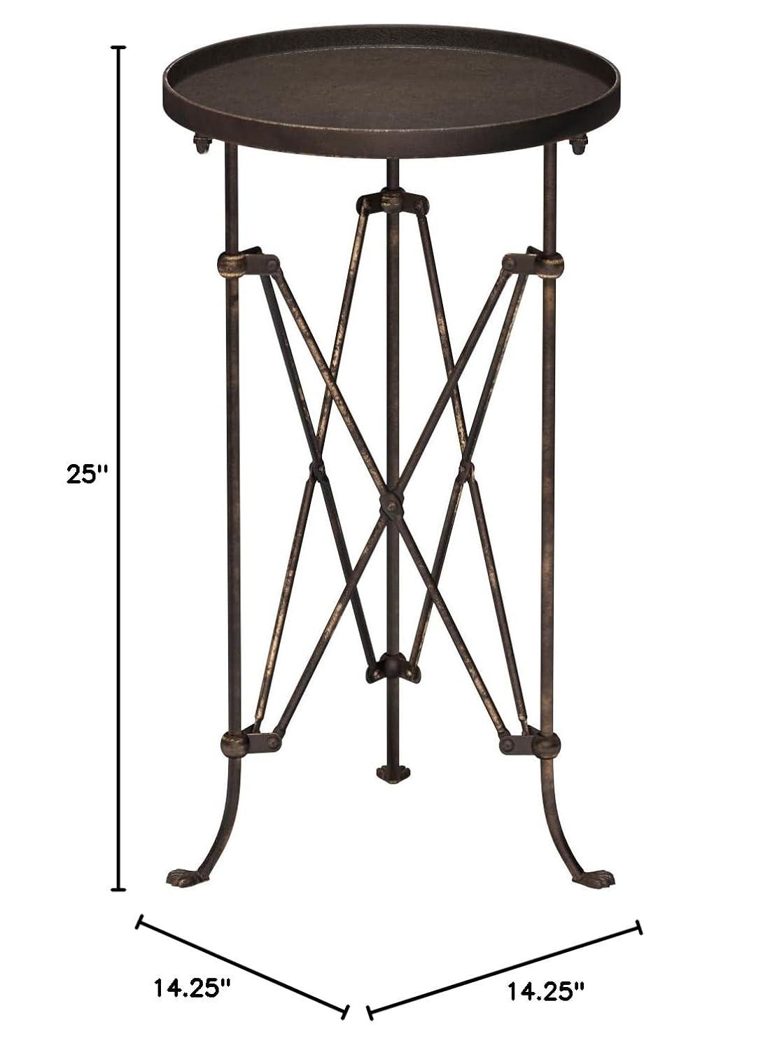 Storied Home Metal Tray Table Bronze: Round Pine Top, 25.5" High, Assembly Required
