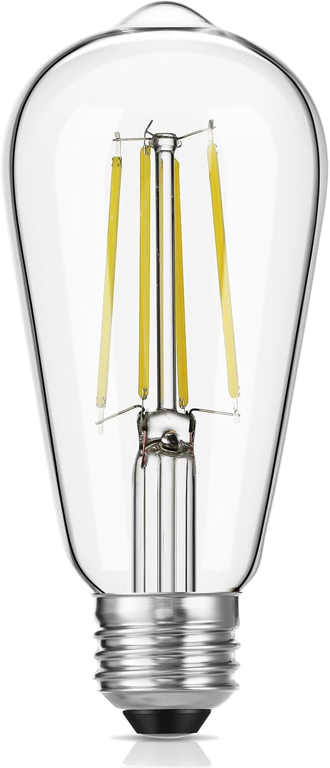 ENERGETIC Vintage LED Edison Light Bulbs, 5000K, 60 Watt Equivalent, ST64 Filament, Tear Drop Antique Decorative Bulbs, E26 Base, UL Listed, 6 Pack