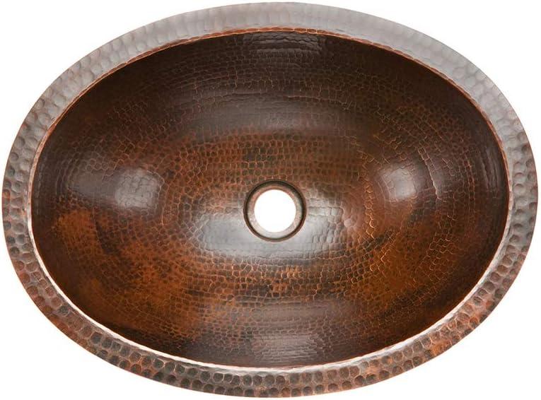 19" Oval Under Counter Hammered Copper Bathroom Sink