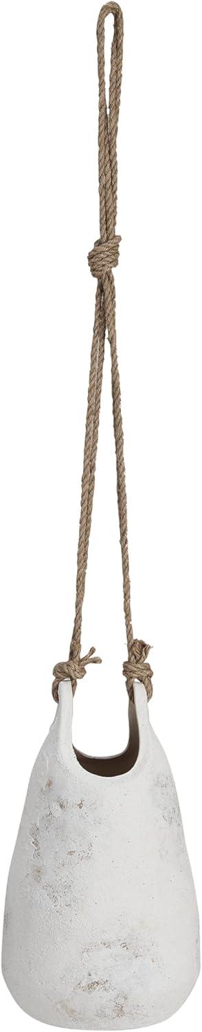 Large White Stoneware Hanging Planter with Jute Rope