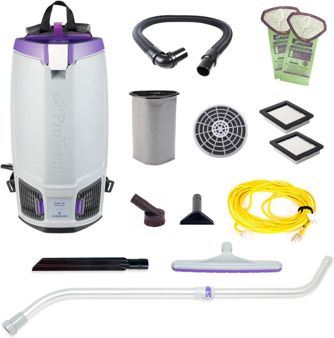 ProTeam GoFit 10 Commercial Backpack Vacuum with Xover Multi-Surface Telescoping Wand Tool Kit, 10 Quart, Corded