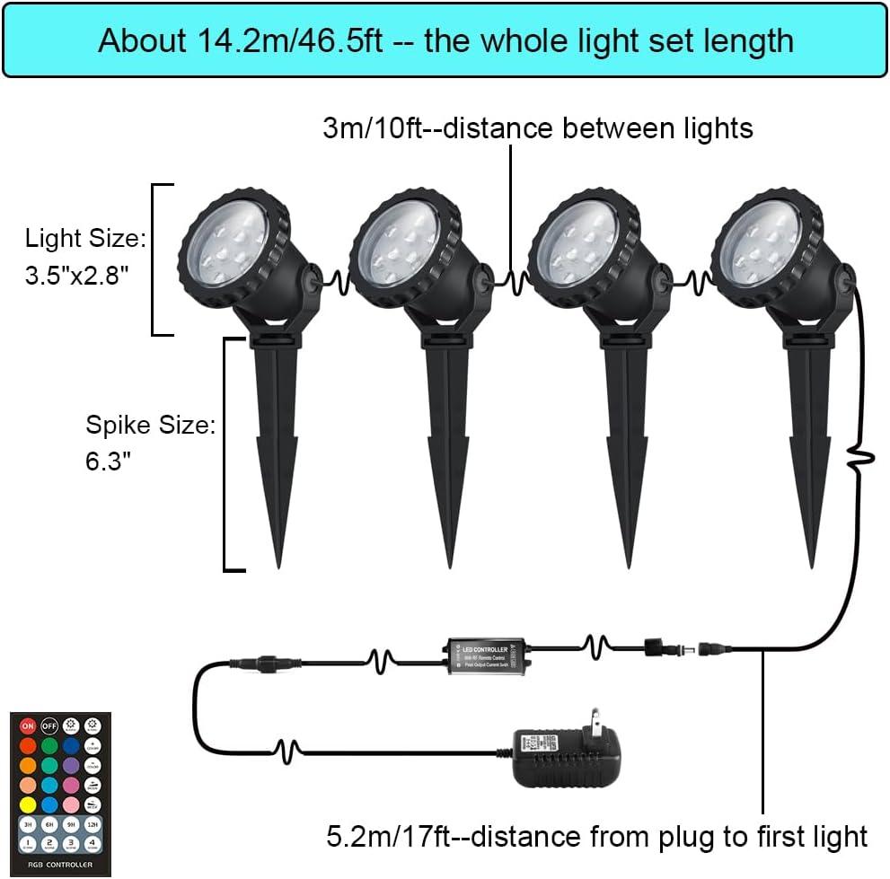 12W Black RGB LED Pathway Spotlights with Remote, 4 Pack