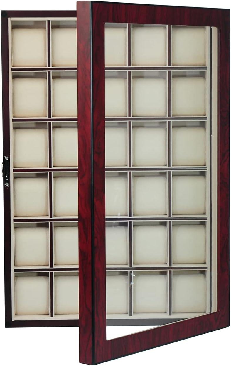 Cherry Wood 30-Slot Wall Mounted Watch Display Case