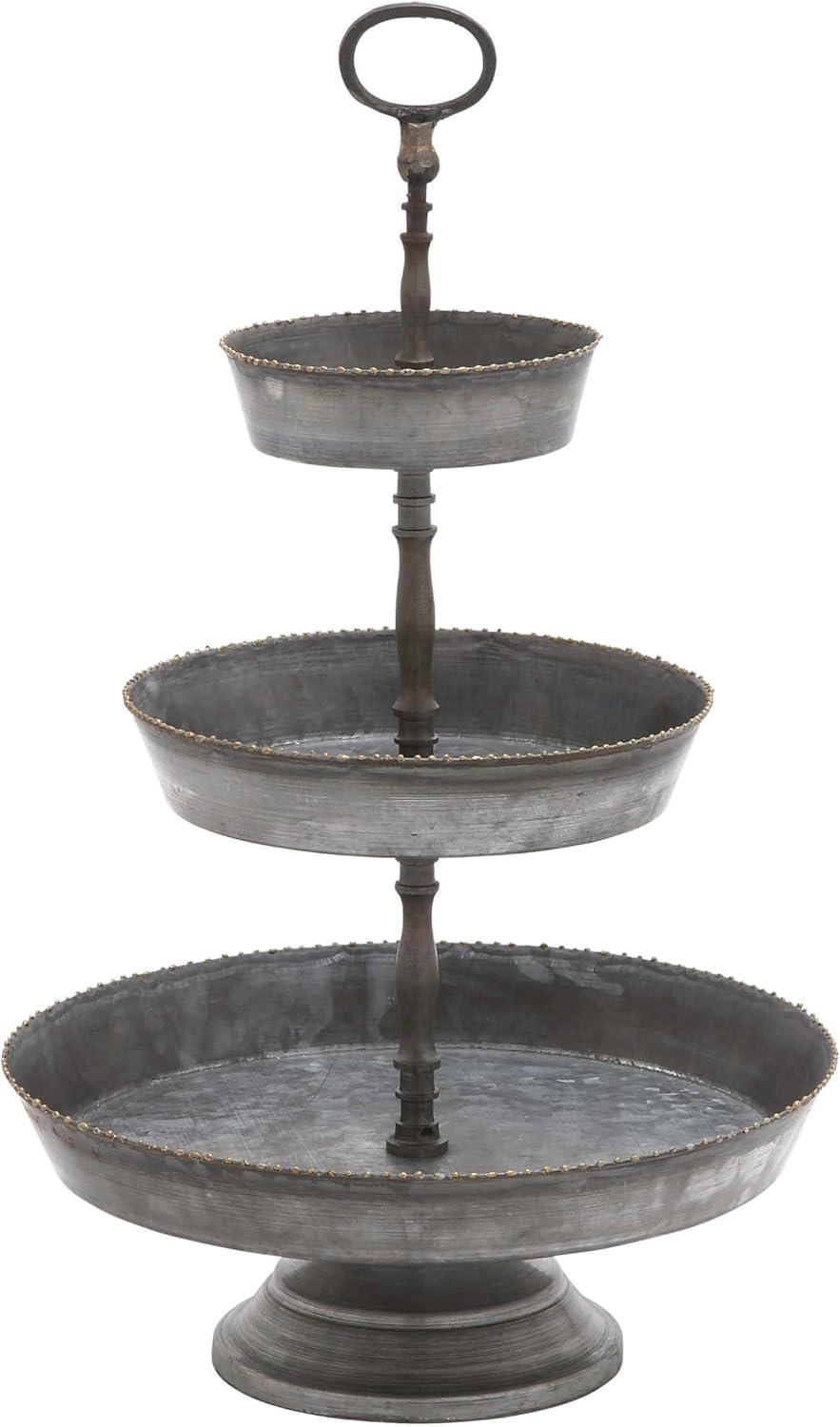 Tiered Serving Tray - Black/Silver - Olivia & May: Metal 3 Tier Stand for Desserts, Farmhouse Style Decor, Easy to Clean