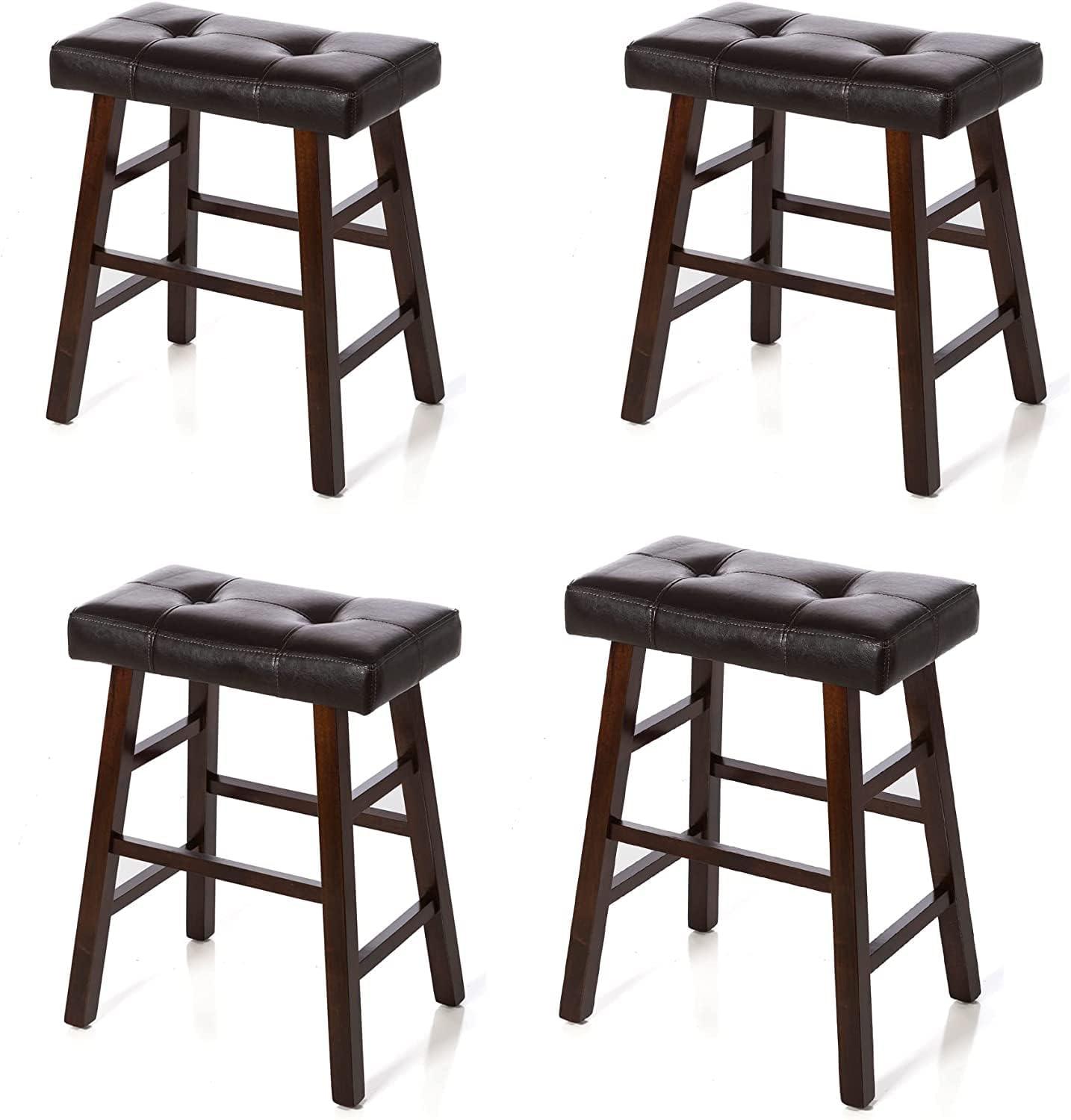 Set of 4 Dark Espresso Brown Wood Counter OR Bar Stools with Bonded Faux Leather Seat