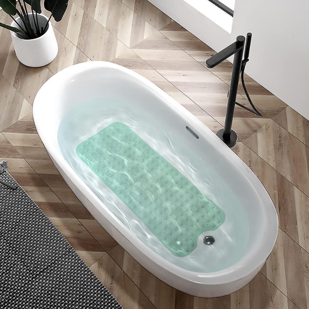 Bathtub and Shower Mats, Extra Long Non-Slip Bath Mat 39 x 16 Inch, Machine Washable Bath Tub Mat with Suction Cups & Drain Holes for Bathroom, Pale Green