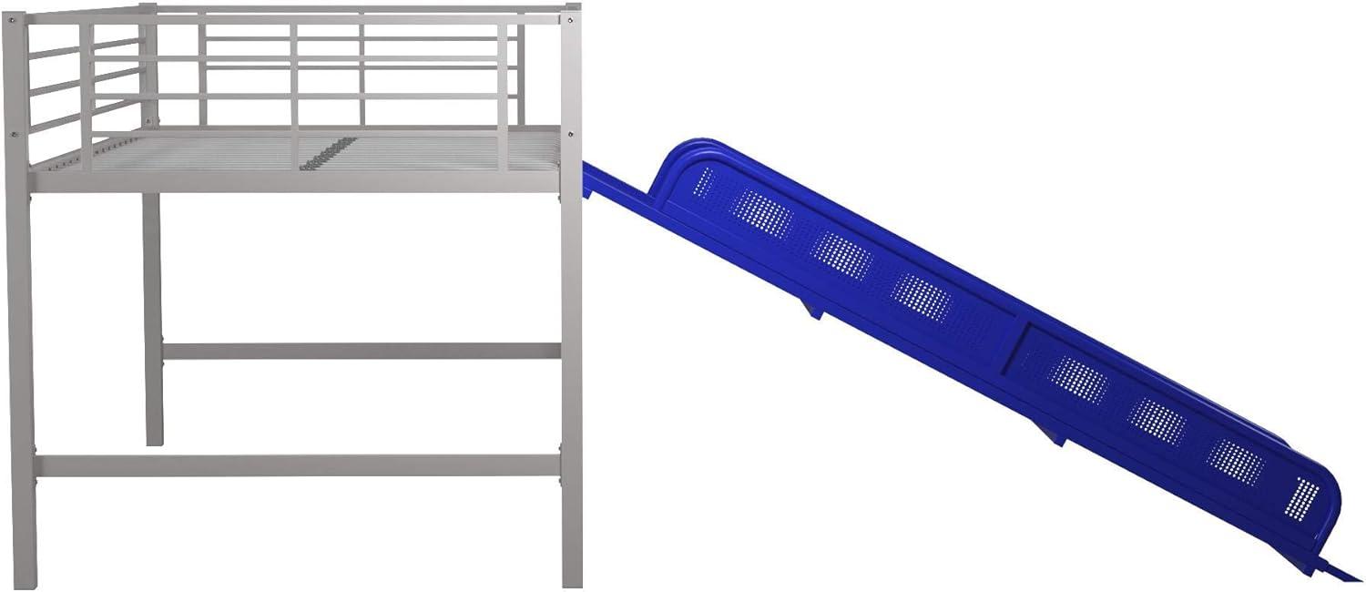 DHP Lively Junior Twin Metal Loft Bed, Silver with Blue Slide