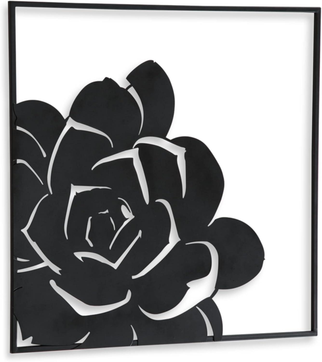 Black Metal Floral Design Square Wall Sculpture